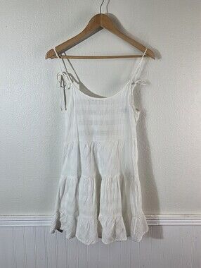 Rails White Tiered Mini Dress Womens Sm Tie Strap Linen Blend Boho Cottagecore